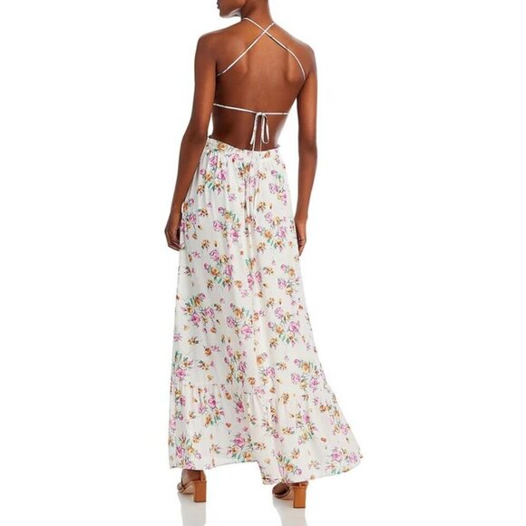 NWT WAYF Metallic Halter Maxi Dress Ivory Floral Size L - Picture 2 of 8